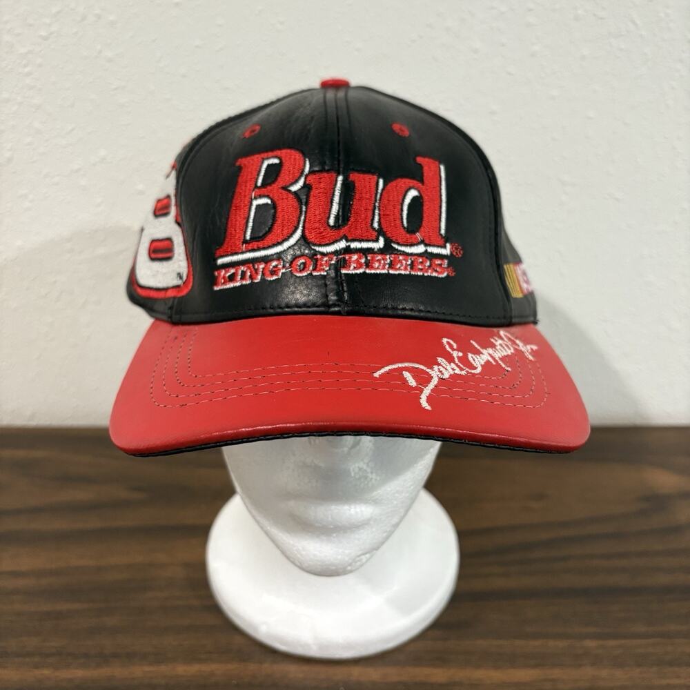 Dale Earnhardt Jr Bud King Of Beers Budweiser Nascar Leather Hat Cap #8 Vintage